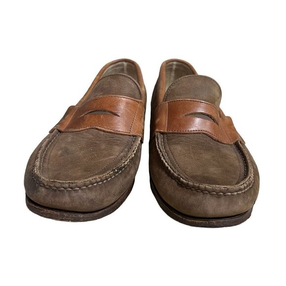 Frye Loafers Mens Size 9M    Two Tone Brown Leather Suede Slip on Driving Shoes